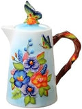 35 Oz Handmade Relief Painted Ceramic Pitcher with Lid & Handle, Decorative Ceramic Teapots, Multi Use Beverage