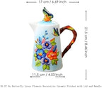35 Oz Handmade Relief Painted Ceramic Pitcher with Lid & Handle, Decorative Ceramic Teapots, Multi Use Beverage, alternate