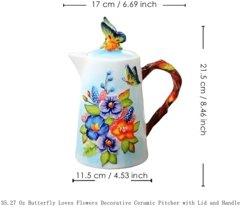 35 Oz Handmade Relief Painted Ceramic Pitcher with Lid & Handle, Decorative Ceramic Teapots, Multi Use Beverage, alternate