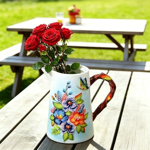 35 Oz Handmade Relief Painted Ceramic Pitcher with Lid & Handle, Decorative Ceramic Teapots, Multi Use Beverage, alternate