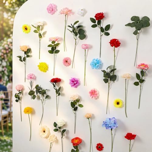 35 Pcs Wildflower Backdrop Artificial Flower Wall Decor, Pastel in Multi Color, alternate view 3
