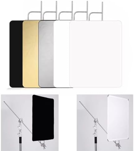 35"x47"/90x120cm Light Reflector Flag Panel Kit, 5-in-1 Diffusion Scrim Translucent/Gold/Silver/Black/White