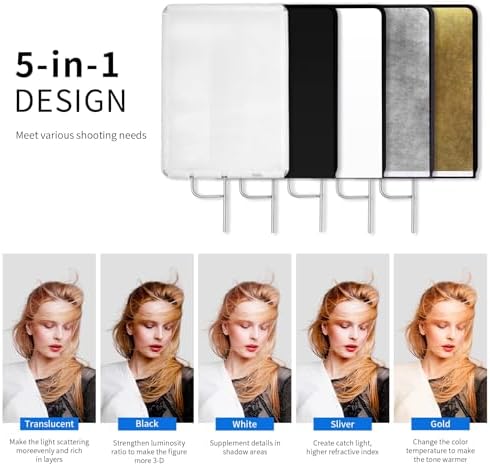 35"x47"/90x120cm Light Reflector Flag Panel Kit, 5-in-1 Diffusion Scrim Translucent/Gold/Silver/Black/White, alternate view 2