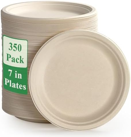 350 Pack Compostable Bagasse Paper Plates 6.9 inch, Nature in 350 Count (Pack of 1) in Nature