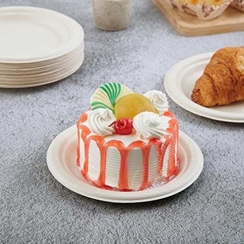 350 Pack Compostable Bagasse Paper Plates 6.9 inch, Nature in 350 Count (Pack of 1) in Nature, alternate view 2