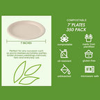 350 Pack Compostable Bagasse Paper Plates 6.9 inch, Nature in 350 Count (Pack of 1) in Nature, alternate view 3