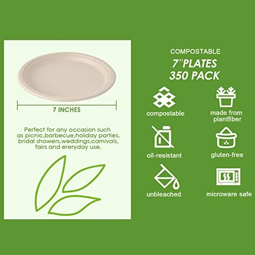 350 Pack Compostable Bagasse Paper Plates 6.9 inch, Nature in 350 Count (Pack of 1) in Nature, alternate view 3