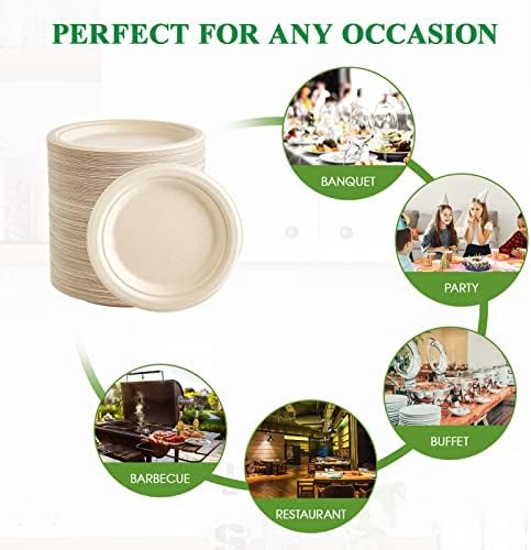 350 Pack Compostable Bagasse Paper Plates 6.9 inch, Nature in 350 Count (Pack of 1) in Nature, alternate view 6
