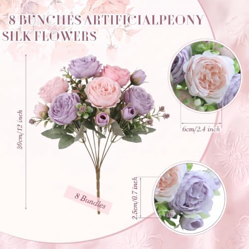 36 Bundles Artificial Peonies Flowers, Dusty Pink, Light Pink, Purple in Mixed Pink and Purple, alternate view 2