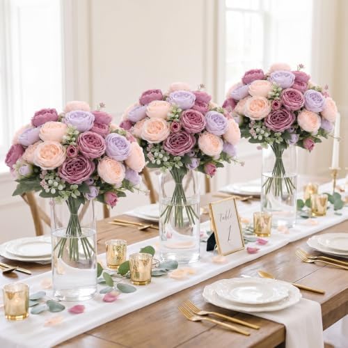 36 Bundles Artificial Peonies Flowers, Dusty Pink, Light Pink, Purple in Mixed Pink and Purple, alternate view 3