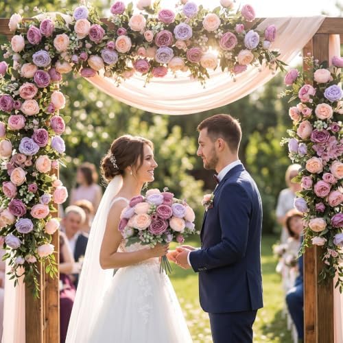 36 Bundles Artificial Peonies Flowers, Dusty Pink, Light Pink, Purple in Mixed Pink and Purple, alternate view 5
