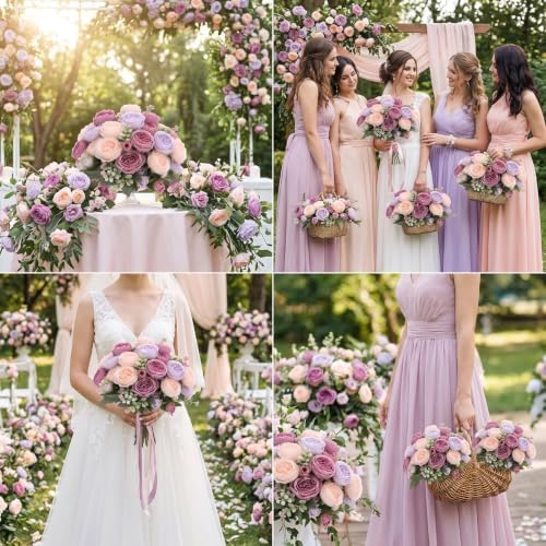 36 Bundles Artificial Peonies Flowers, Dusty Pink, Light Pink, Purple in Mixed Pink and Purple, alternate view 6