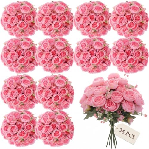 36 Bundles Artificial Peonies Flowers, Pink in Pink