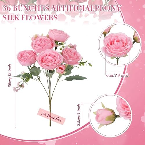 36 Bundles Artificial Peonies Flowers, Pink in Pink, alternate view 2
