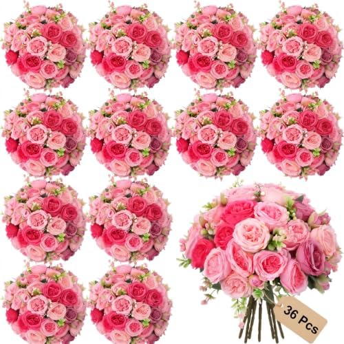 36 Bundles Artificial Peonies Flowers, Rose, Light Pink, Dusty Pink in Rose, Light Pink, Dusty Pink