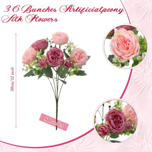 36 Bundles Artificial Peonies Flowers, Rose, Light Pink, Dusty Pink in Rose, Light Pink, Dusty Pink, alternate view 2