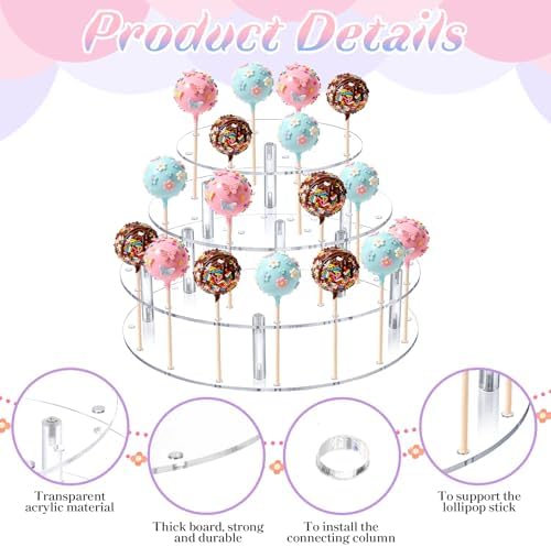 36 Holes Cake Pop Display Stand 3-Tier Clear Acrylic Lollipop Holder Cake Pop Stand for Displaying Candy, alternate view 4