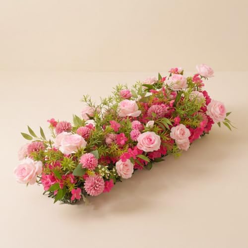36 Inch Artificial Wedding Flower Row, Flower Runner Arrangement with Chiffon Sheer Drape, Blush Pink, Lavender