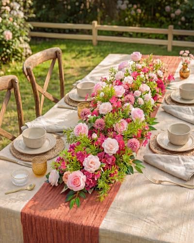 36 Inch Artificial Wedding Flower Row, Flower Runner Arrangement with Chiffon Sheer Drape, Blush Pink, Lavender, alternate