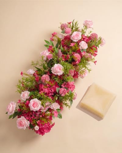 36 Inch Artificial Wedding Flower Row, Flower Runner Arrangement with Chiffon Sheer Drape, Blush Pink, Lavender, alternate