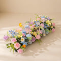 36 Inch Artificial Wedding Flower Row, Flower Runner Arrangement with Chiffon Sheer Drape, Pink Rose, Blue