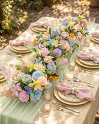 36 Inch Artificial Wedding Flower Row, Flower Runner Arrangement with Chiffon Sheer Drape, Pink Rose, Blue, alternate view 2