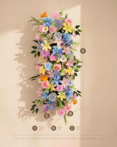 36 Inch Artificial Wedding Flower Row, Flower Runner Arrangement with Chiffon Sheer Drape, Pink Rose, Blue, alternate view 6