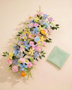 36 Inch Artificial Wedding Flower Row, Flower Runner Arrangement with Chiffon Sheer Drape, Pink Rose, Blue, alternate view 7