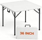 36 Inch Folding Card Table, Heavy Duty Square Folding Game Table with Carrying Handle, Fold-in-Half Portable