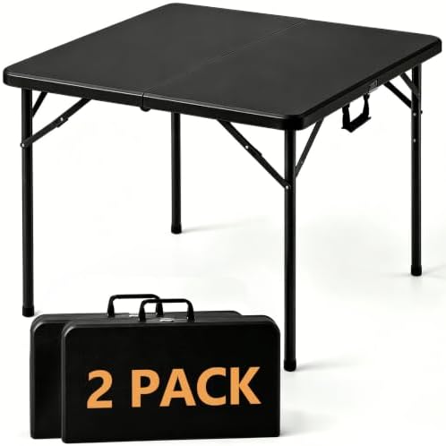 36 Inch Folding Table 2 Pack, Heavy Duty Square Foldable Card Table with Carrying Handle, Fold-in-Half Portable