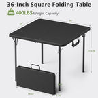 36 Inch Folding Table 2 Pack, Heavy Duty Square Foldable Card Table with Carrying Handle, Fold-in-Half Portable, alternate