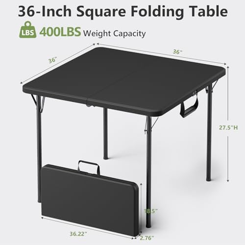 36 Inch Folding Table 2 Pack, Heavy Duty Square Foldable Card Table with Carrying Handle, Fold-in-Half Portable, alternate