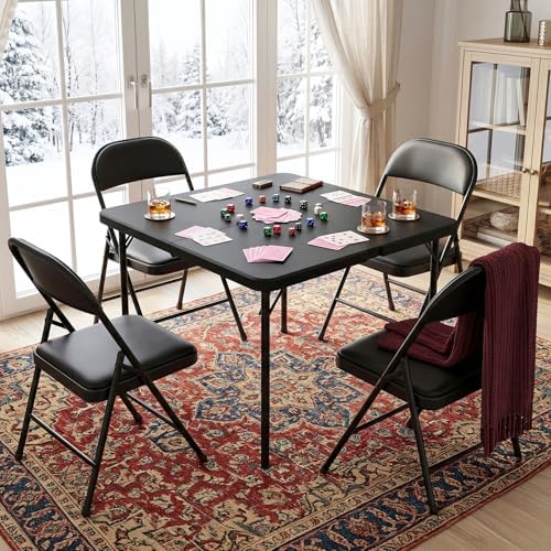 36 Inch Folding Table 2 Pack, Heavy Duty Square Foldable Card Table with Carrying Handle, Fold-in-Half Portable, alternate