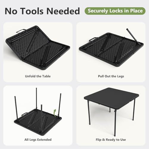 36 Inch Folding Table 2 Pack, Heavy Duty Square Foldable Card Table with Carrying Handle, Fold-in-Half Portable, alternate