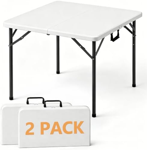 36 Inch Folding Table 2 Pack, Square Foldable Card Table with Carrying Handle, No Assembly, Portable Indoor