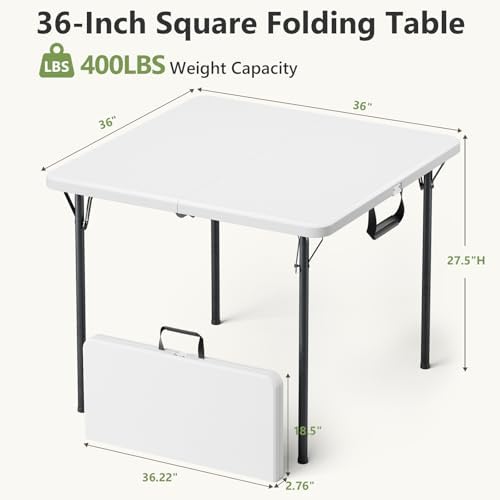 36 Inch Folding Table 2 Pack, Square Foldable Card Table with Carrying Handle, No Assembly, Portable Indoor, alternate view 3