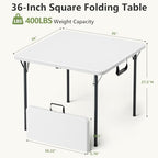 36 Inch Folding Table, Square Foldable Card Table with Carrying Handle, No Assembly, Portable Indoor Outdoor, alternate view