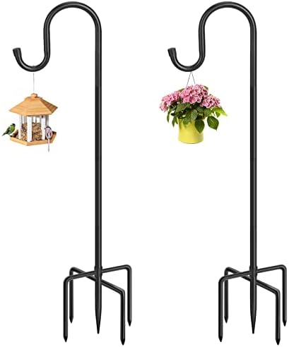 36 Inch Shepherds Hooks for Outdoor, Heavy Duty Bird Feeder Pole with 5 Prong Bases, Garden Hanging Stake for