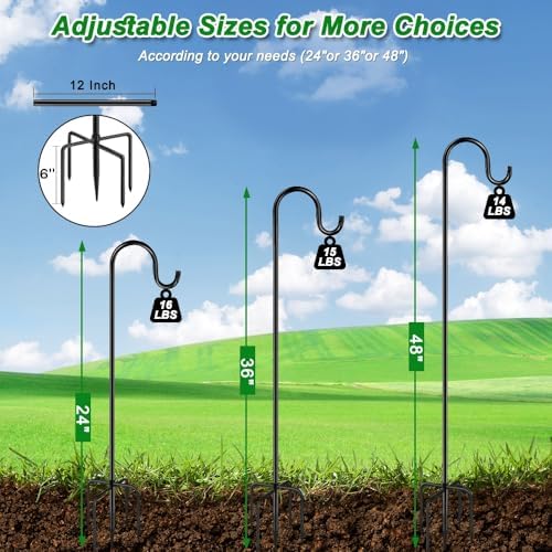 36 Inch Shepherds Hooks for Outdoor, Heavy Duty Bird Feeder Pole with 5 Prong Bases, Garden Hanging Stake for, alternate view