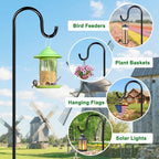 36 Inch Shepherds Hooks for Outdoor, Heavy Duty Bird Feeder Pole with 5 Prong Bases, Garden Hanging Stake for, alternate view