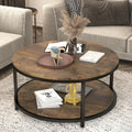 36 inches Round Coffee Table, Rustic Wooden Surface Top & Sturdy Metal Legs Industrial Sofa Table for Living