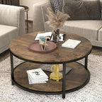 36 inches Round Coffee Table, Rustic Wooden Surface Top & Sturdy Metal Legs Industrial Sofa Table for Living