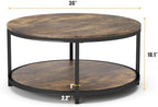 36 inches Round Coffee Table, Rustic Wooden Surface Top & Sturdy Metal Legs Industrial Sofa Table for Living, alternate view