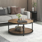 36 inches Round Coffee Table, Rustic Wooden Surface Top & Sturdy Metal Legs Industrial Sofa Table for Living, alternate view