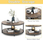 36 inches Round Coffee Table, Rustic Wooden Surface Top & Sturdy Metal Legs Industrial Sofa Table for Living, alternate view