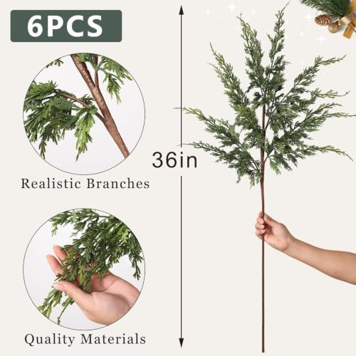 36" Large Artificial Christmas Cedar Branches for Vase Decoration (6 Pcs), alternate view 5