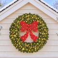 36" Lighted Christmas Wreath with Red Bow, Wall Decorations