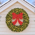 36" Lighted Christmas Wreath with Red Bow, Wall Decorations