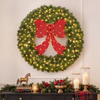 36" Lighted Christmas Wreath with Red Bow, Wall Decorations, alternate view 2