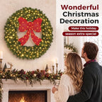 36" Lighted Christmas Wreath with Red Bow, Wall Decorations, alternate view 3
